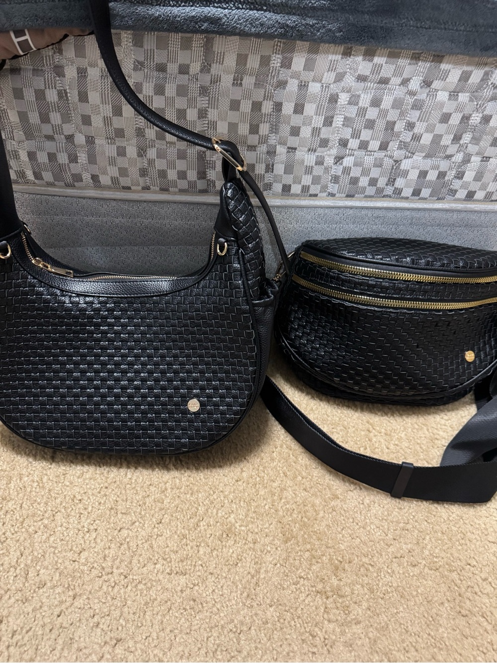 GOLDBLUSH Black Woven Leather Shoulder Bag and crossbody Bag Set